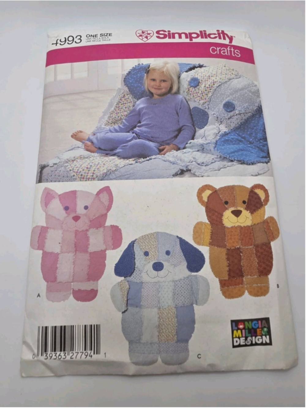 Simplicity 9674 Rag Quilt Animal Shaped Bear Dog Cat Sewing Pattern 4993